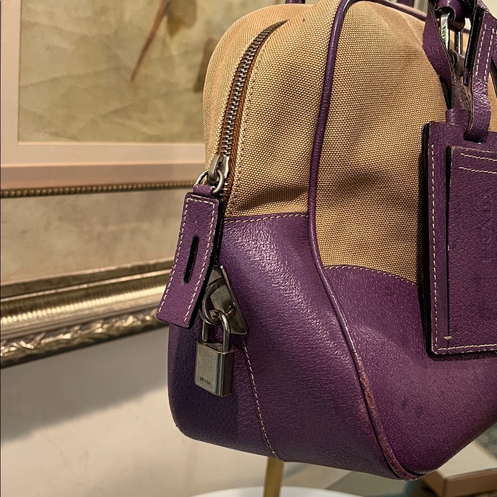 Prada Beige Canvas Satchel with Purple Leather Trim - Picture 6 of 16